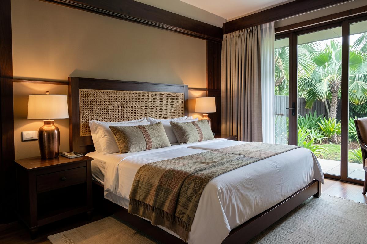 Deluxe Room with layered natural fabrics and clay accents